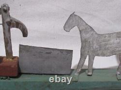 Antique Carved & Painted Wood Folk Art Whirligig Woman Pumping Water Horses Tree