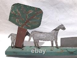 Antique Carved & Painted Wood Folk Art Whirligig Woman Pumping Water Horses Tree