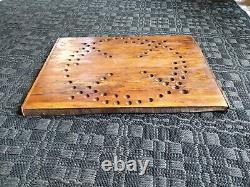 Antique Carved Thick Wood Marble Game Board Primitive Make Do Folk Art Rustic