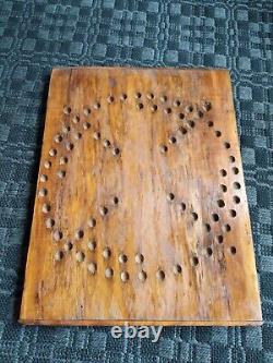 Antique Carved Thick Wood Marble Game Board Primitive Make Do Folk Art Rustic