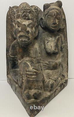 Antique Carved Wood Allegorical Temple Guardian Fertility Nude Figure Sculpture