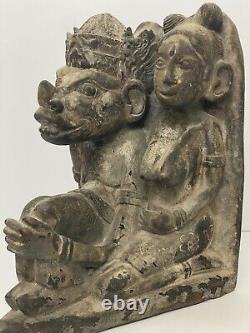 Antique Carved Wood Allegorical Temple Guardian Fertility Nude Figure Sculpture