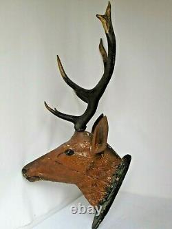 Antique Carved Wood Deer Head with Antlers Cabin Rustic Decor