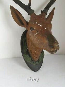 Antique Carved Wood Deer Head with Antlers Cabin Rustic Decor