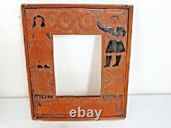 Antique Carved Wood Folk Art Frame Man and a Woman and a Castle