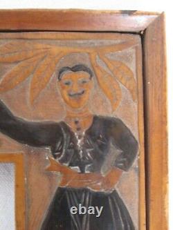 Antique Carved Wood Folk Art Frame Man and a Woman and a Castle