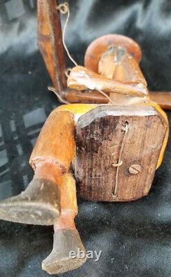 Antique Carved Wood Folk Art MAN ON A SWING Primitive One Of A Kind