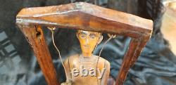 Antique Carved Wood Folk Art MAN ON A SWING Primitive One Of A Kind