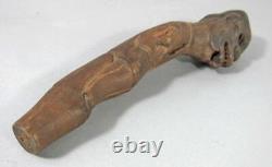 Antique Carved Wood Folk Art Primitive Walking Stick Handle Grotesque Face Skull