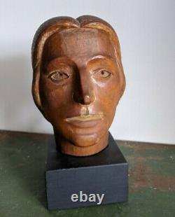 Antique Carved Wood Head Bust AAFA Folk Art Outsider Brut ca 1925 Carving