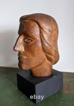 Antique Carved Wood Head Bust AAFA Folk Art Outsider Brut ca 1925 Carving