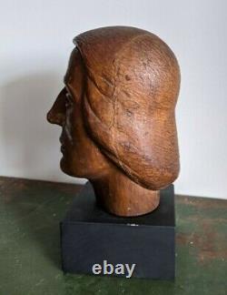 Antique Carved Wood Head Bust AAFA Folk Art Outsider Brut ca 1925 Carving