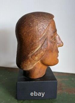 Antique Carved Wood Head Bust AAFA Folk Art Outsider Brut ca 1925 Carving