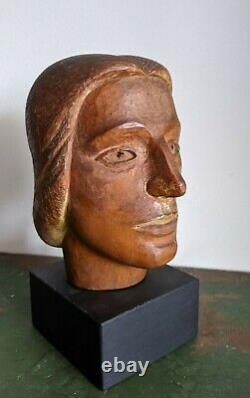 Antique Carved Wood Head Bust AAFA Folk Art Outsider Brut ca 1925 Carving
