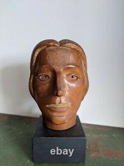 Antique Carved Wood Head Bust AAFA Folk Art Outsider Brut ca 1925 Carving