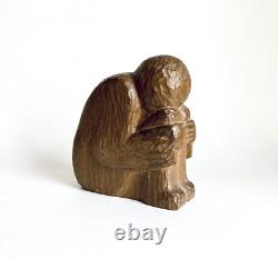 Antique Carved Wood Kneeling Figure Folk Art Art Deco Signed Moody WPA Style
