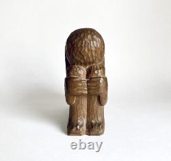 Antique Carved Wood Kneeling Figure Folk Art Art Deco Signed Moody WPA Style