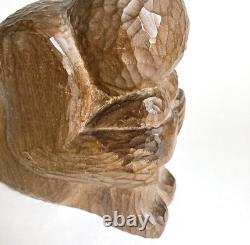 Antique Carved Wood Kneeling Figure Folk Art Art Deco Signed Moody WPA Style