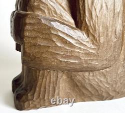 Antique Carved Wood Kneeling Figure Folk Art Art Deco Signed Moody WPA Style