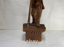 Antique Carved Wood Lumberjack Figure Folk Art Statue 20 in Rare