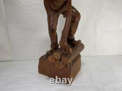 Antique Carved Wood Lumberjack Figure Folk Art Statue 20 in Rare