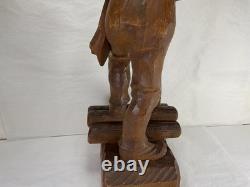 Antique Carved Wood Lumberjack Figure Folk Art Statue 20 in Rare