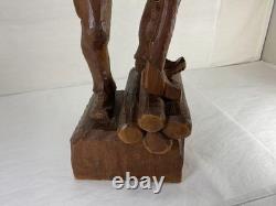 Antique Carved Wood Lumberjack Figure Folk Art Statue 20 in Rare
