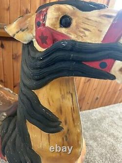 Antique Carved Wood Painted Carousel Horse Stander Style Folk Art