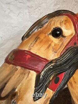 Antique Carved Wood Painted Carousel Horse Stander Style Folk Art