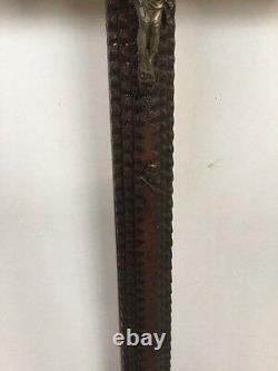 Antique Carved Wood Tramp Art Crucifix Jesus Cross Folk Art