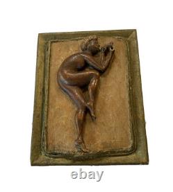Antique Carved Wood Wall Plaque Nude Figural Folk Art South Bend Indiana 1919