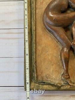 Antique Carved Wood Wall Plaque Nude Figural Folk Art South Bend Indiana 1919
