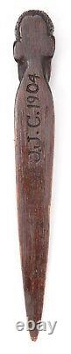 Antique Carved Wooden Folk Art Letter Opener Dated 1904 Black Americana Old Man