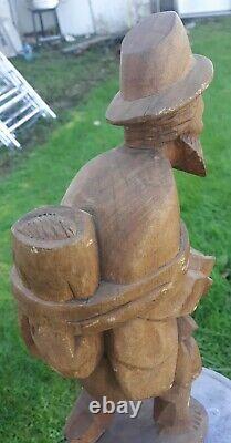 Antique Carved Wooden Folk Art Sculpture Traveling Homeless Man 16.5 Hobo