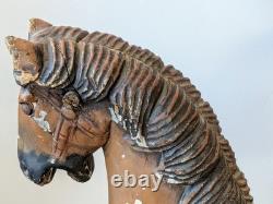 Antique Carved Wooden Horse, Hand Painted Folk Art Primitive Carousel Style