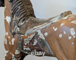 Antique Carved Wooden Horse, Hand Painted Folk Art Primitive Carousel Style