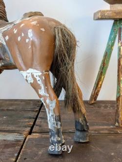 Antique Carved Wooden Horse, Hand Painted Folk Art Primitive Carousel Style