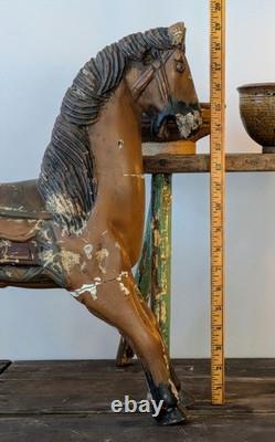 Antique Carved Wooden Horse, Hand Painted Folk Art Primitive Carousel Style