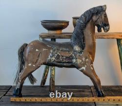 Antique Carved Wooden Horse, Hand Painted Folk Art Primitive Carousel Style