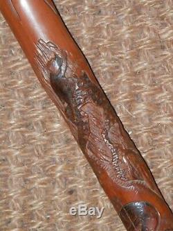 Antique Chinese Carved Folk Art Jungle/Animal Themed Gents Walking Stick/Cane
