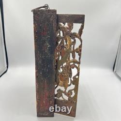 Antique Chinese Carved Wood Shrine Cabinet Dragons Gilt Red Lacquer Folk Art
