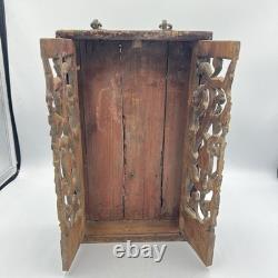 Antique Chinese Carved Wood Shrine Cabinet Dragons Gilt Red Lacquer Folk Art