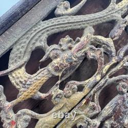 Antique Chinese Carved Wood Shrine Cabinet Dragons Gilt Red Lacquer Folk Art