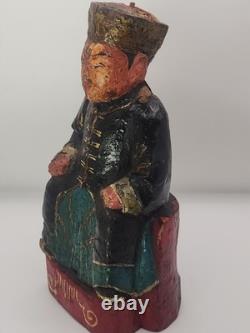 Antique Chinese Wood Carved Seated Figure Qing Style Folk Art Ancestor 7