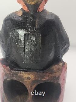 Antique Chinese Wood Carved Seated Figure Qing Style Folk Art Ancestor 7