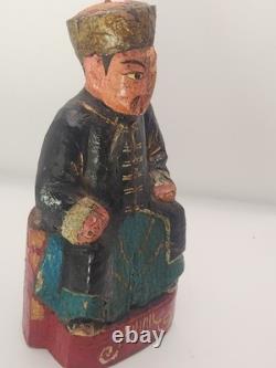 Antique Chinese Wood Carved Seated Figure Qing Style Folk Art Ancestor 7