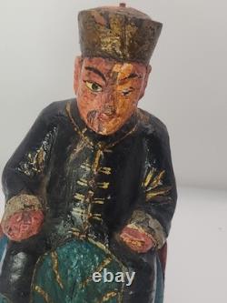 Antique Chinese Wood Carved Seated Figure Qing Style Folk Art Ancestor 7