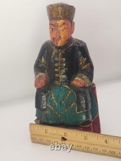 Antique Chinese Wood Carved Seated Figure Qing Style Folk Art Ancestor 7