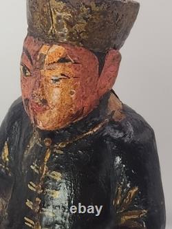 Antique Chinese Wood Carved Seated Figure Qing Style Folk Art Ancestor 7