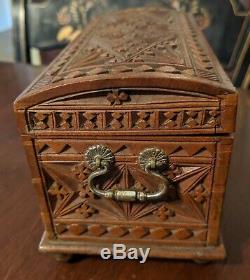Antique Chip Carved Miniature Dome Top Box Chest Best Geometric 19th C Folk Art